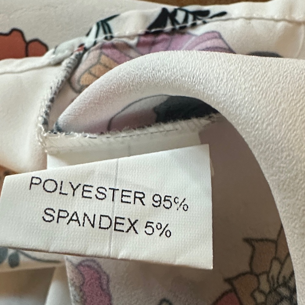 Source Unknown White Floral Tie-Front Blouse with Green and Pink Accents - Picture 10 of 11